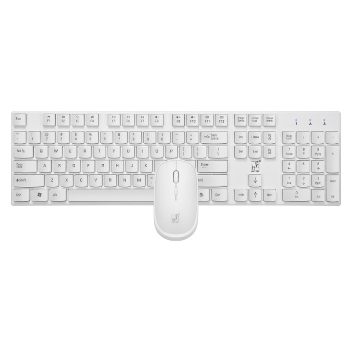 Set tastatura si mouse wireless, alb, 104 butoane, 4 butoane, 435x125x23mm, 100x50x30mm