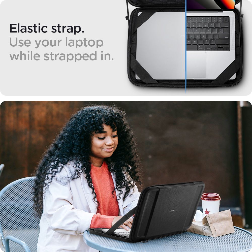 Geanta laptop Spigen Rugged Armor Pro, neagra, pentru MacBook Pro 14" M2 2023/M1 2021