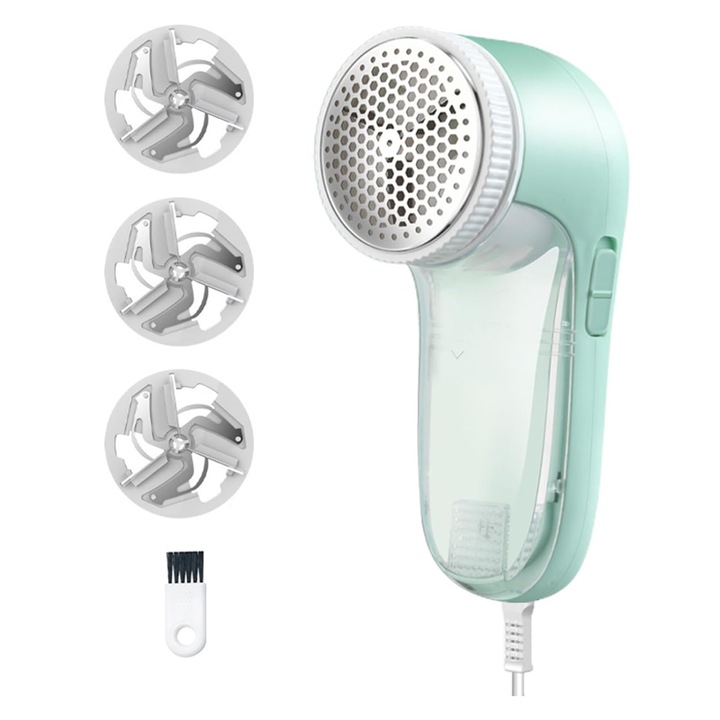 Aparat de Curatat Scame, Axroad Mall, 8000 rotatii/minut, Cu 3 lama rezerva si 1 perie pentru curatare, USB reincarcabil, Autonomie 60 minute, Indepartare eficienta, Pentru toate tipurile de tesaturi, ABS, 140x70x60mm, Verde