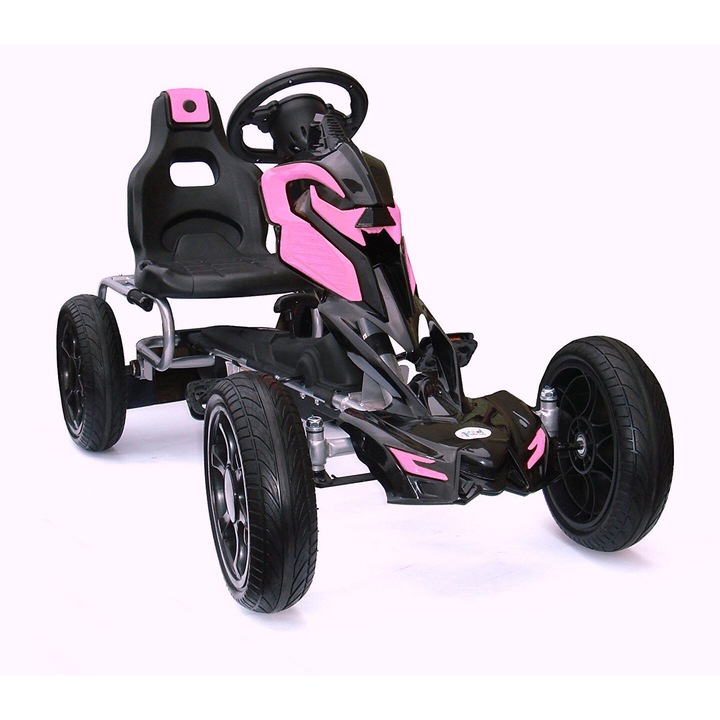 Kart cu pedale, Kinderauto Thunder cu roti EVA, culoare roz