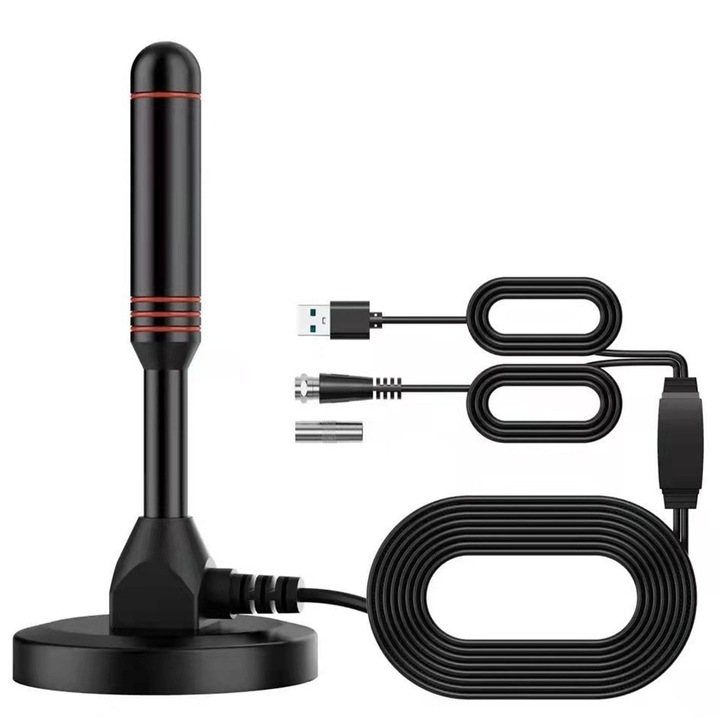 Antena HDTV portabila cu baza magnetica, Antena TV digitala, Axroad Mall, Suporta 4K 1080p, Receptie 360°, Semnal stabil, Cablu coaxial de inalta performanta, Usor de instalat, pentru Smart TV si Toate televizoarele, 13x6.2cm, Negru