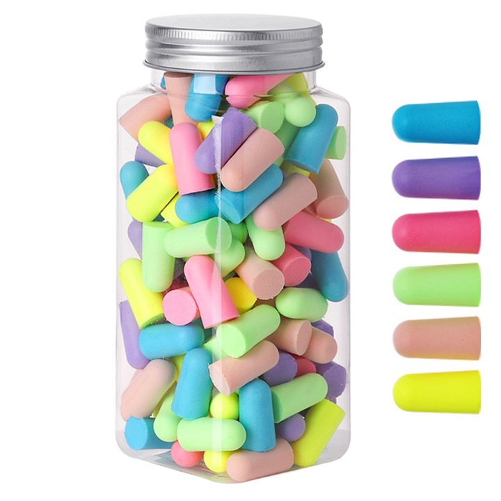 Set 120 Dopuri Urechi, Dopuri de Urechi cu Anulare A Zgomotului, Axroad Mall, Reutilizabile, Ergonomice, Cu cutie de depozitare, Imbunatateste calitatea somnului, Potrivit pentru studiu, dormit, dus, Poliuretan, 1.4x2.5cm, Multicolor