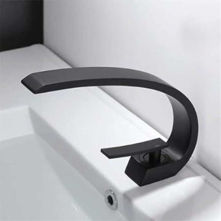 Смесител за мивка, Едноръкохватков, лебед, месинг, черен мат Swan FL1507