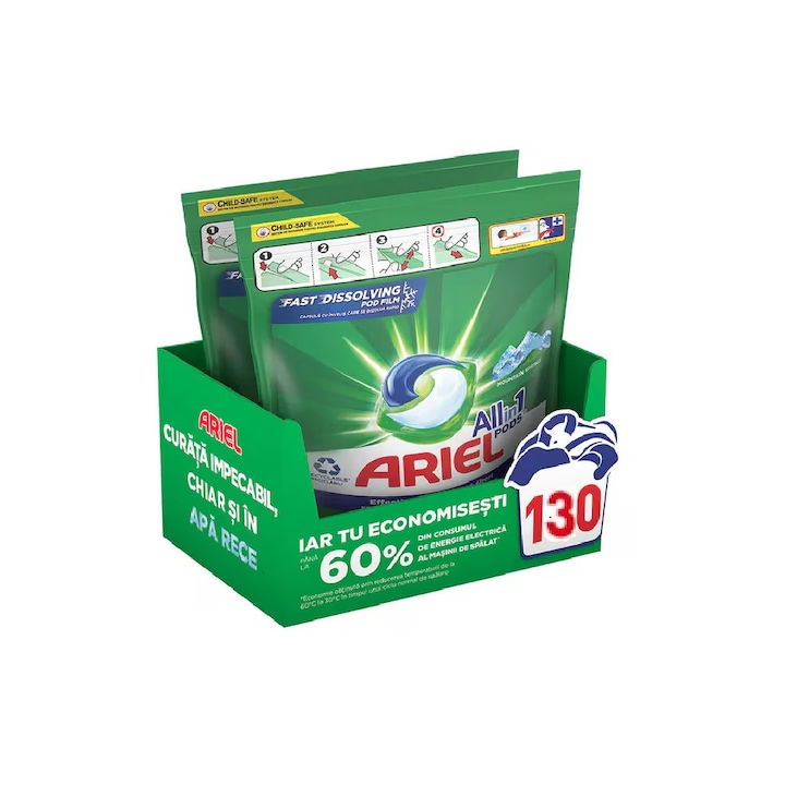 Ariel All in One PODS Mountain Spring mosókapszula, 2x65 kapszula, 130 mosás
