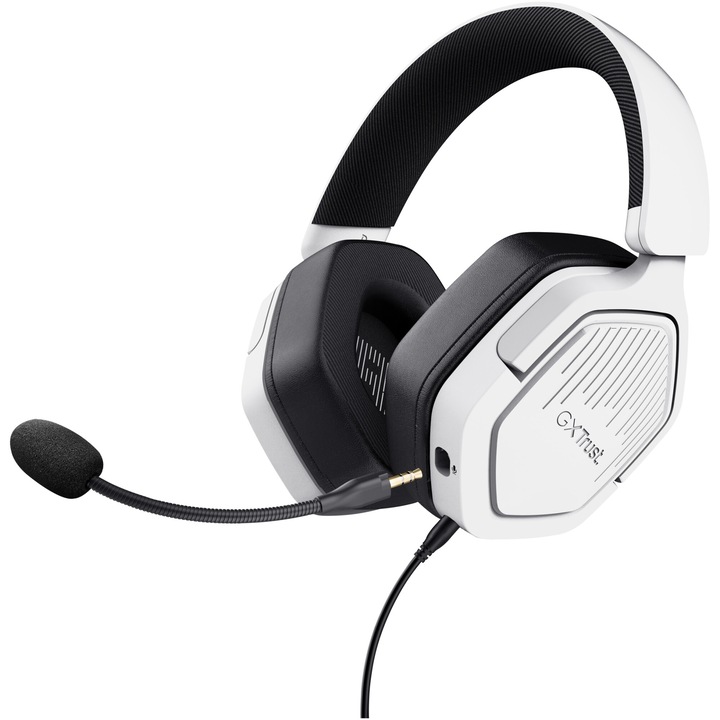 Слушалки Gaming Trust GXT492W CARUS, С кабел, Драйвери 50 мм, Подвижен микрофон, Съвместими с PC, PS4/PS5/Xbox, Кабел 1.2 м, Бял