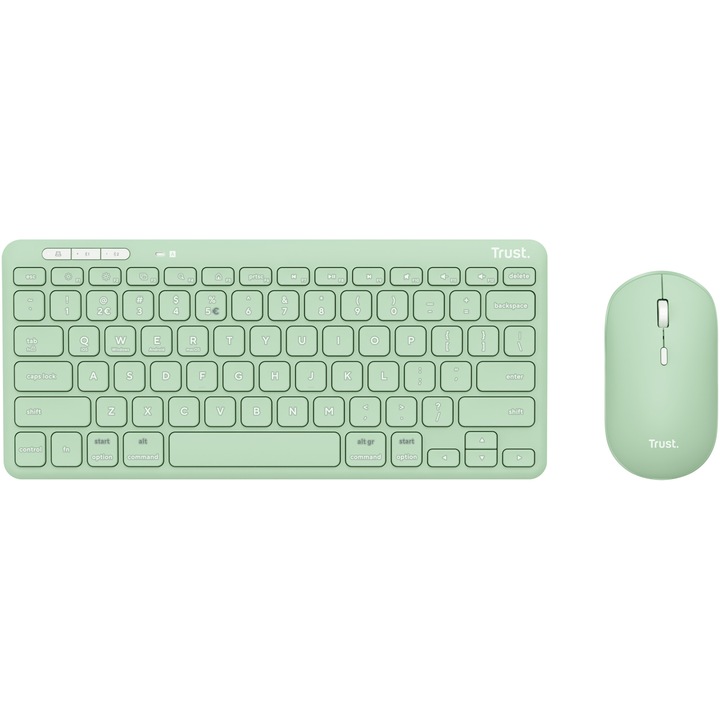 Kit tastatura + mouse Wireless/Bluetooth, Trust LYRA, Multi-Device, Layout US, mouse 800-1600 DPI, verde