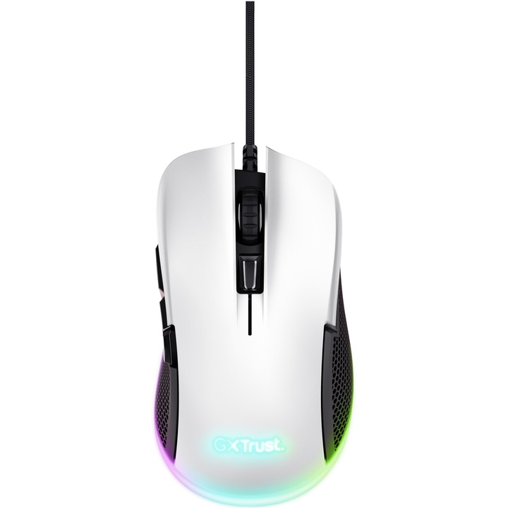 Mouse gaming cu fir Trust GXT922W YBAR, reincarcabil,RGB, 7200 DPI,cablu 2.1m, alb