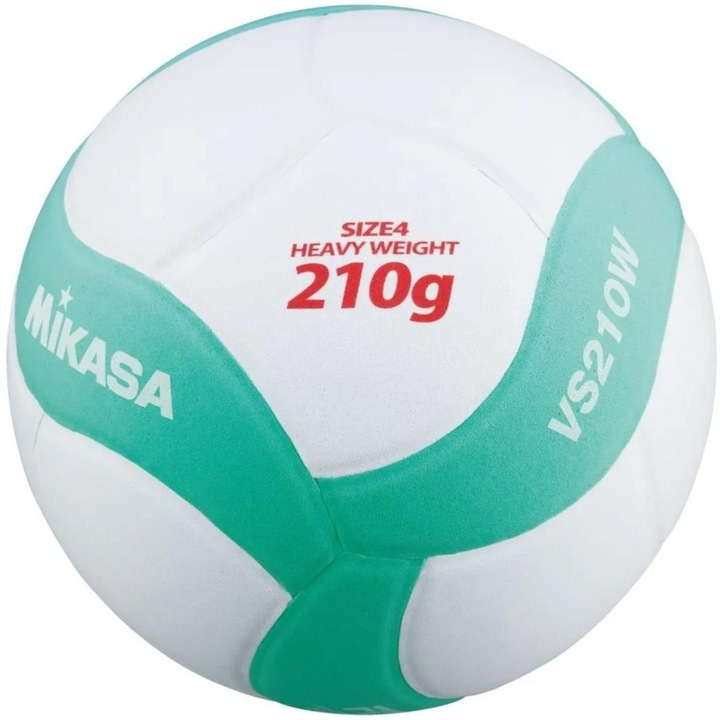 Minge volei, Mikasa, VS210W Kids mini, Piele sintetica, Marime 4, Alb/Verde