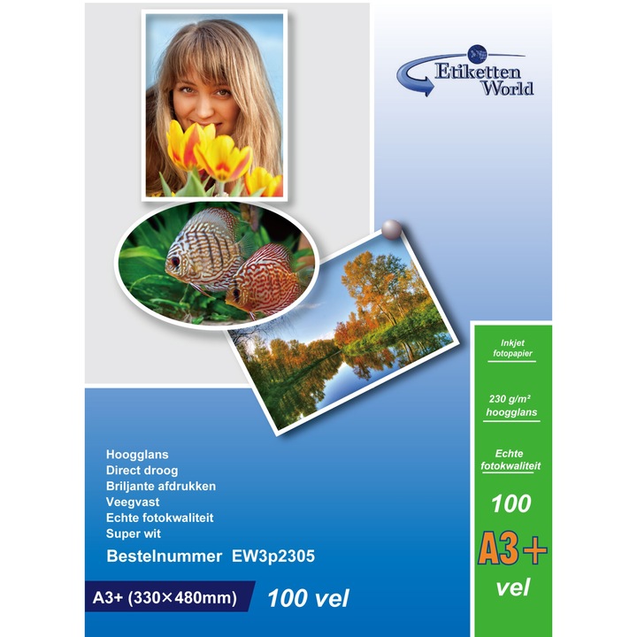 Hartie Foto A3+ Plus EtikettenWorld Premium High Glossy 230g 100 Coli