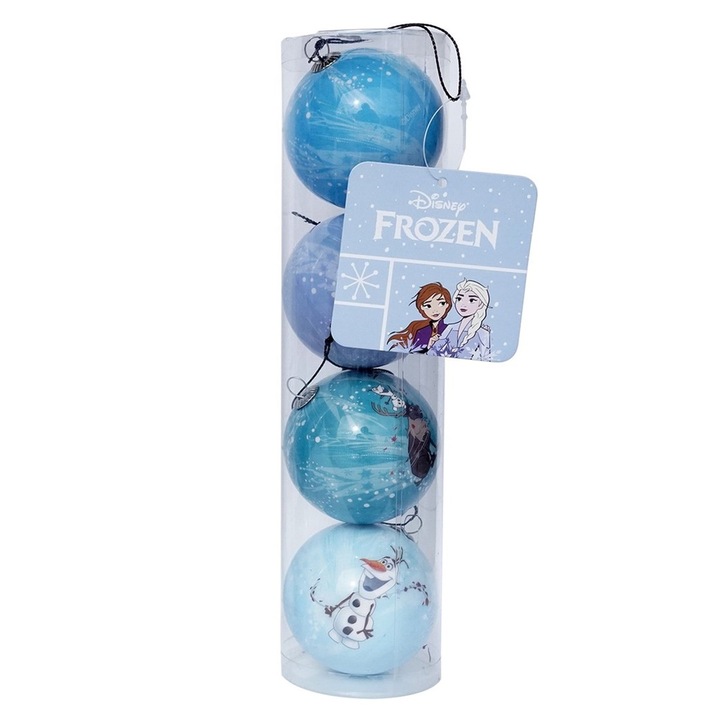 Микс комплект от 4 коледни топки Елза, Анна и Олаф, Frozen, 6 см, сини