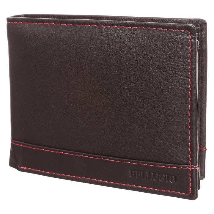 Portofel barbati, Bellugio, negru, piele, 12,5 x 10 x 2,5 cm