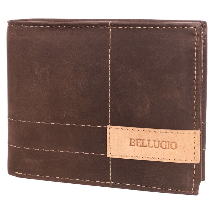 Portofel barbatesc, Bellugio, Maro, Piele, 12 x 10 x 2,5 cm