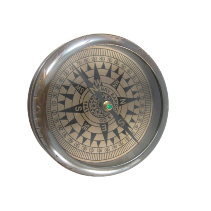 Busola alama lustruita, geam curbat, D 9 x 3 cm