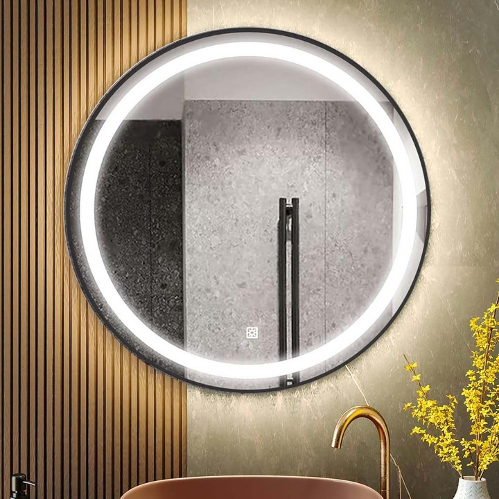 Oglinda Baie LED Touch Rama Neagra 90x90cm