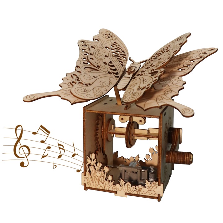 Музикална кутия с пеперуди Music Park, 67 части, 7,78x3,15x4,09 инча, за възрастни, дърво