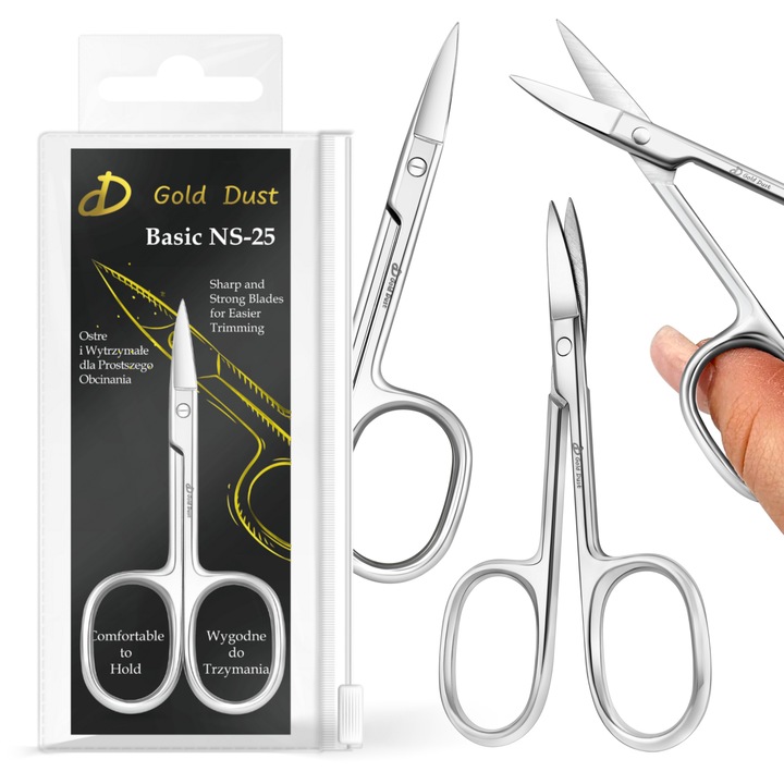 Forfecuta profesionala Gold Dust, pentru unghii, cu lama lata, foarfece pentru cuticule, din inox, argintie