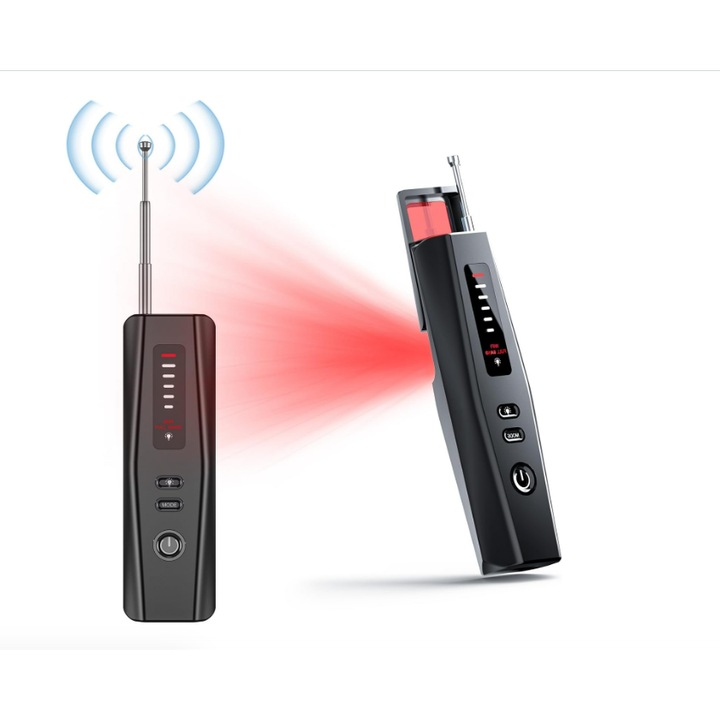 Echipament spion detector profesional, urmarire GPS, 6 niveluri de sensibilitate si 5 moduri, potrivit pentru calatorii, masini, bai, birouri, hoteluri si case