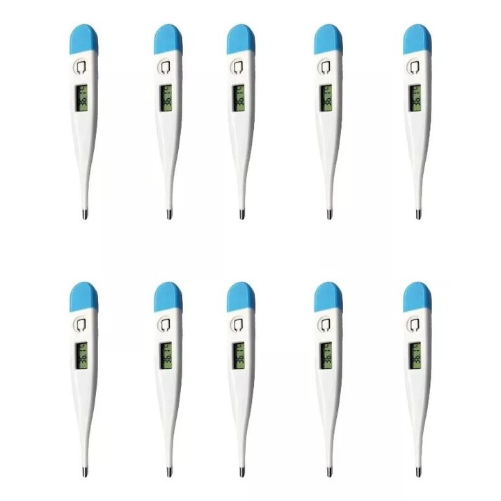 Set de 10 termometru digital, Termometru cu cap flexibil ，SUNRISE C，oral, subrat, rasarit C, albastru