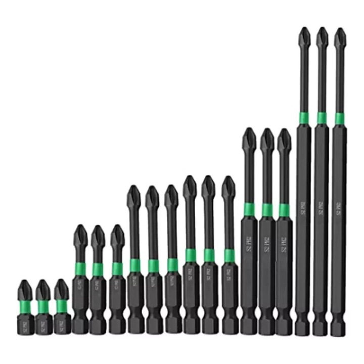 Set de 18 burghie magnetice antiderapante de duritate mare, SUNRISE C, cruce 1/4PH2, 6 lungimi, tija hexagonala, negru