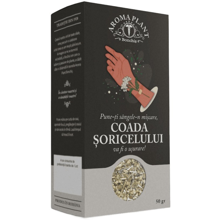 Ceai de Coada Soricelului (Achillea millefolium), 100% natural, fara aditivi sau pesticide, Bonchis, 50g, Aroma Plant