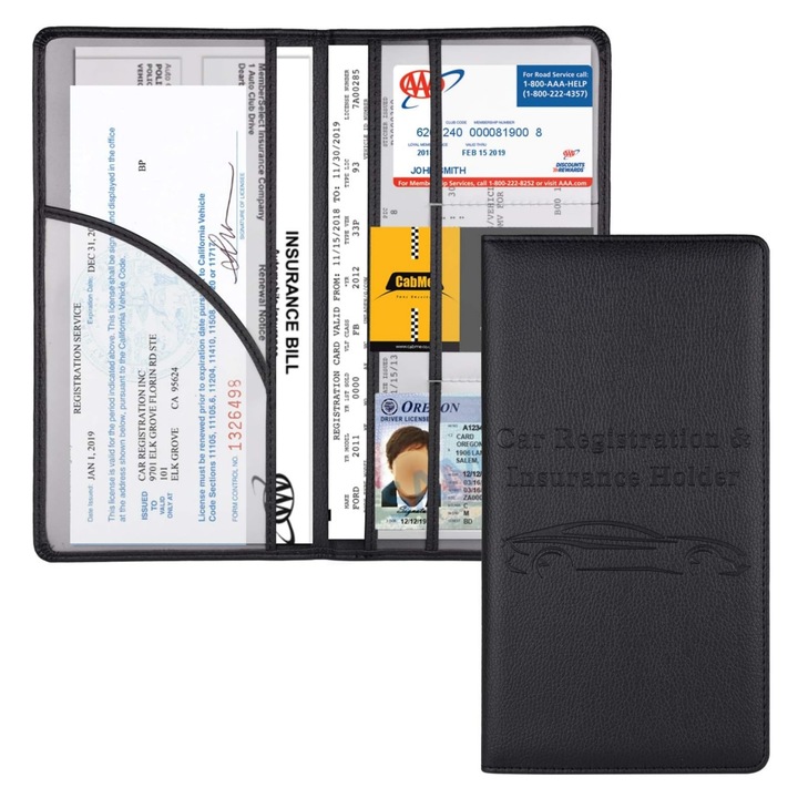 Тънък портфейл, за карти, лична карта, пари, шофьорска книжка, с магнитно закопчаване, 6 отделения, естествена кожа, 5x9.4x0.4 инча, черен