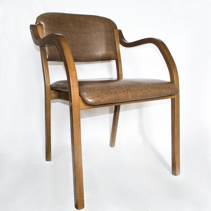 Scaun dining sau sali de asteptare, din lemn masiv stejar si tapiterie piele