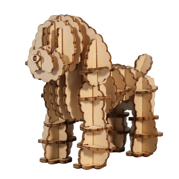 2 db fából készült 3D kirakós készlet, parkzene, schnauzer- és uszkárdíszek, fa színű, 14+