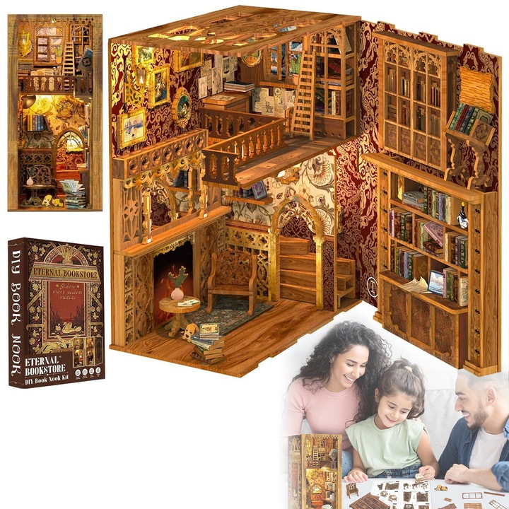 Puzzle 3D, cotor de carte DIY eternal bookstore, decoratiune pentru acasa, lumina LED, dezvolta Imaginatia si abilitatile manuale, 172 piese, potrivit pentru copii/adulti, multicolor