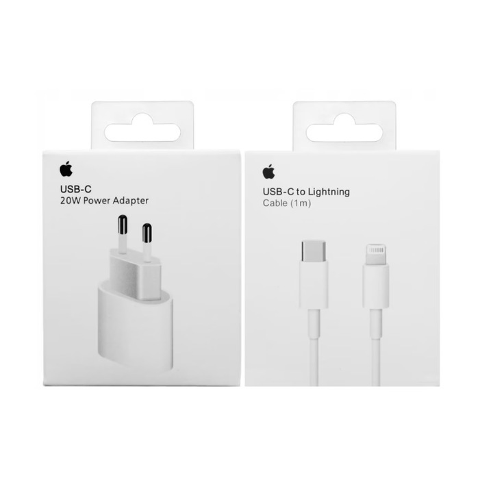 Kit incarcator rapid 20W cu cablu Lightning 1m, alb