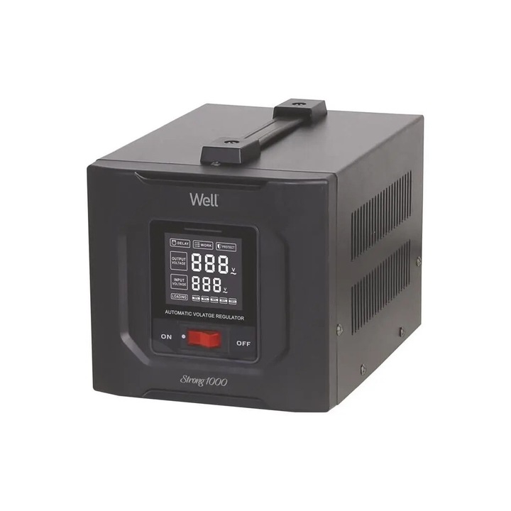 Stabilizator automat de tensiune cu servo motor 1000VA/600W Well Strong, negru