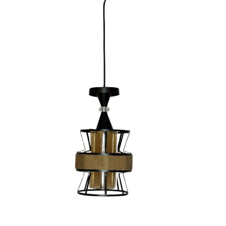 Lustra Neo Rustic, Negru, Metal, Sticla, 220V