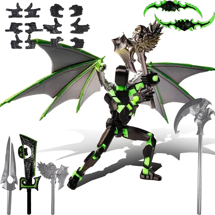 Figurina Bedee, model T13, negru si verde, 5.5 inch, cu arme si gesturi mobile