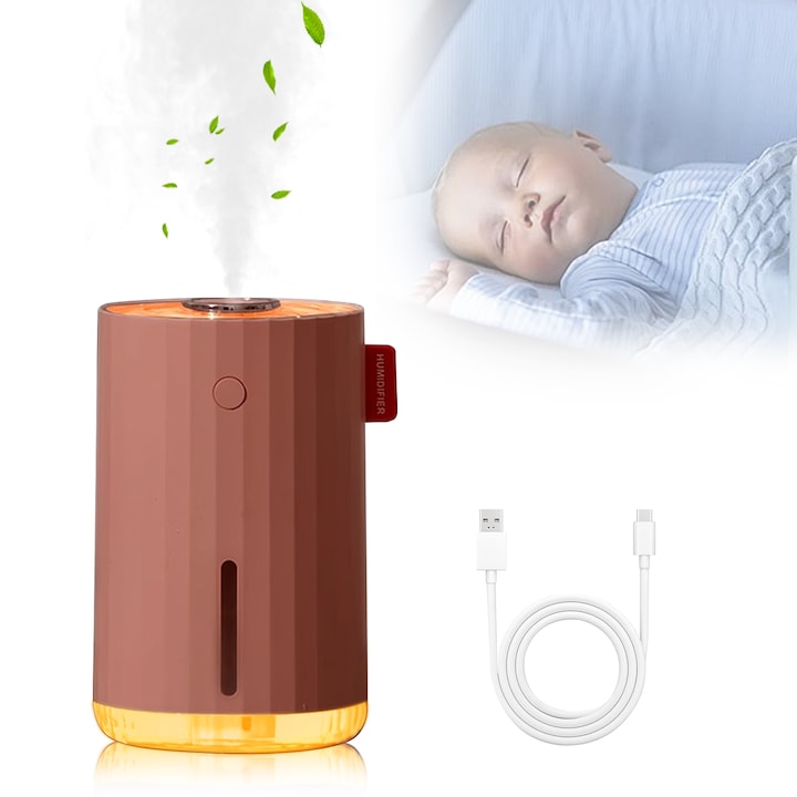 Umidificator GREATON® Aromaterapie Ultrasunete, Rezervor 500 ml, Purificator aer, maro inchis