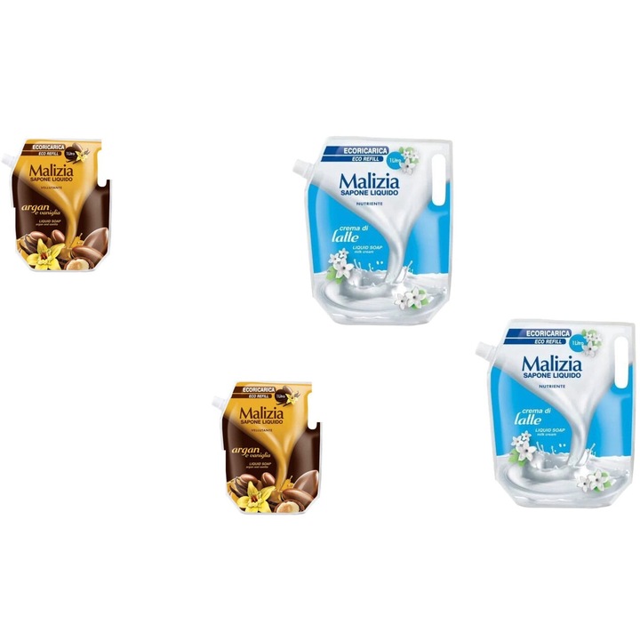 Комплект 4 x Malizia Variety, 2 x течен сапун Reserve 1l Argan, 2 x течен сапун Reserve 1l Milk, Свеж през целия ден, Приятен парфюм, Предотвратява раздразнения, Интензивен свеж аромат, Анти-бели петна, ободряващ, дълготрайна свежест, 48 часа защита