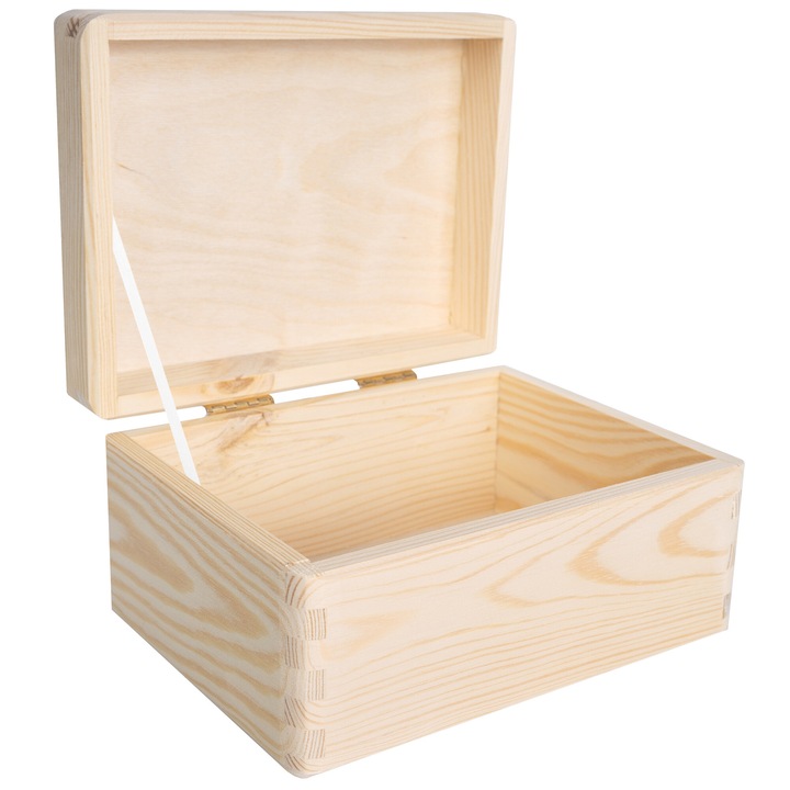 Nagy fadoboz fedővel, Creative Deco, 19, 5 x 15 x 10 cm, tároló dokumentumok, eszközök, játékdoboz, díszítésre festetlen, durva és polírozatlan