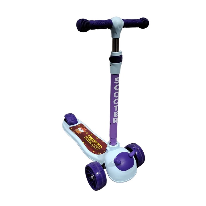 Trotineta cu 3 roti pentru copii Mixbo, lumini LED, echipata cu frana pe spate, 3 ani +, mov
