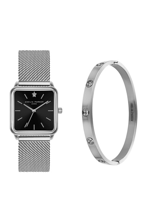 Amelia Parker, Квадратен часовник и гривна с кристали, Сребърен