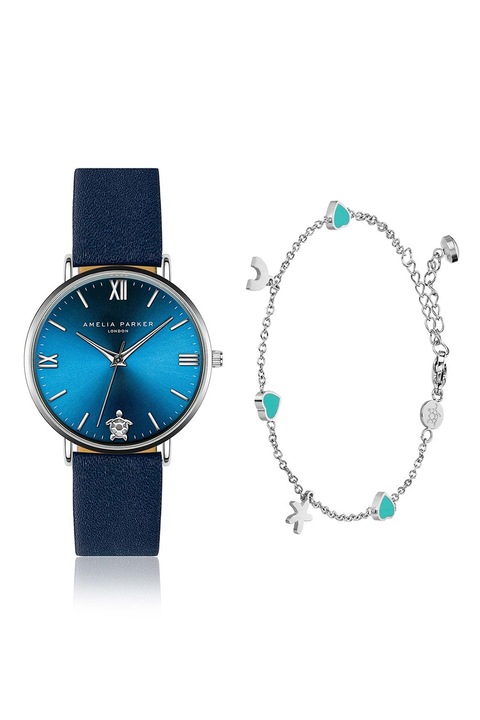 Amelia Parker, Blue Lagoon analóg karóra és karkötő szett, Ezüstszín, Tengerészkék
