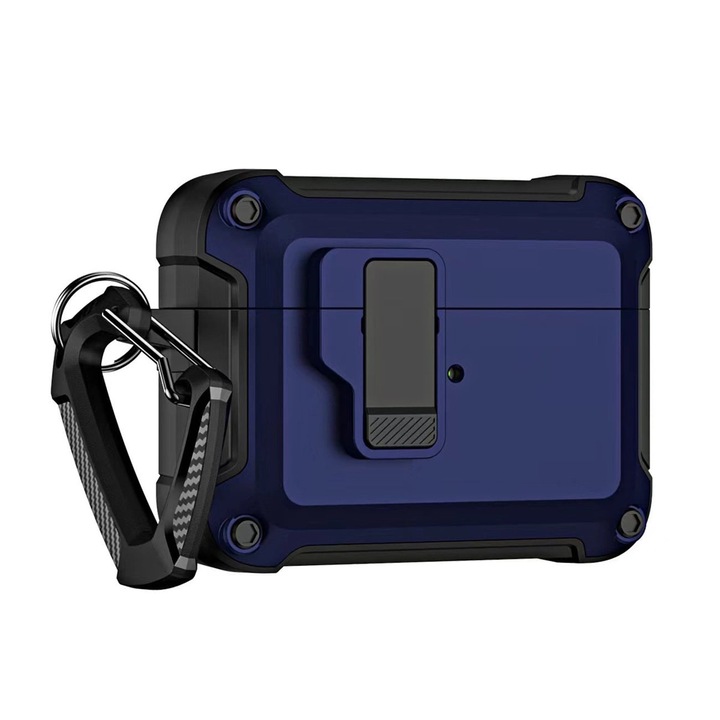 Carcasa cu carabiniera Pro Armor Case compatibila cu Apple AirPods 4 Blue