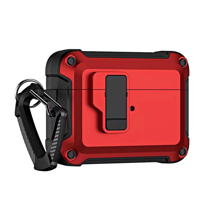Carcasa cu carabiniera Pro Armor Case compatibila cu Apple AirPods 4 Red