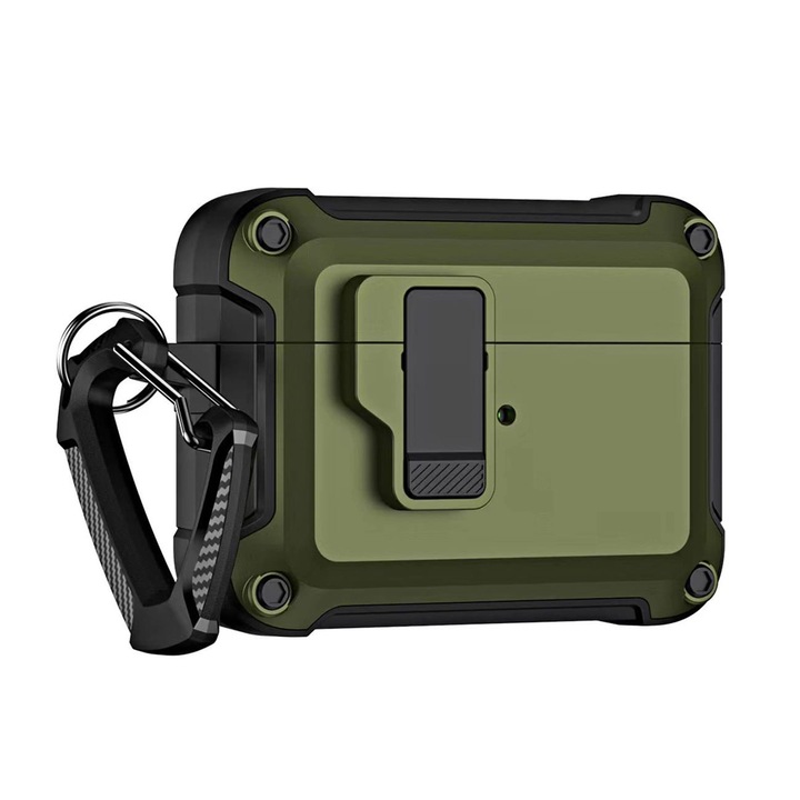 Carcasa cu carabiniera Pro Armor Case compatibila cu Apple AirPods 4 Green