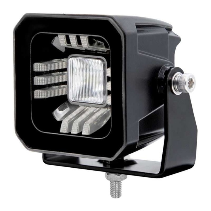 Far universal LED cu lumina alba, pozitie rosie si portocalie DRL, 12V-24V, IP67, 73x81,5x65,5mm