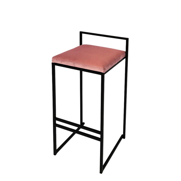 Scaun insula bucatarie STILL mad, roz, modern, metal/catifea, 35 x 35 x 64