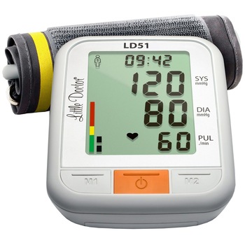 Tensiometru electronic de brat Little Doctor LD 51, afisaj XXL, detector aritmie, indicator WHO, afisare data si timp, Alb/Gri Tensiometru electronic de brat Little Doctor LD 51, afisaj XXL, detector aritmie, indicator WHO, afisare data si timp, Alb/Gri
