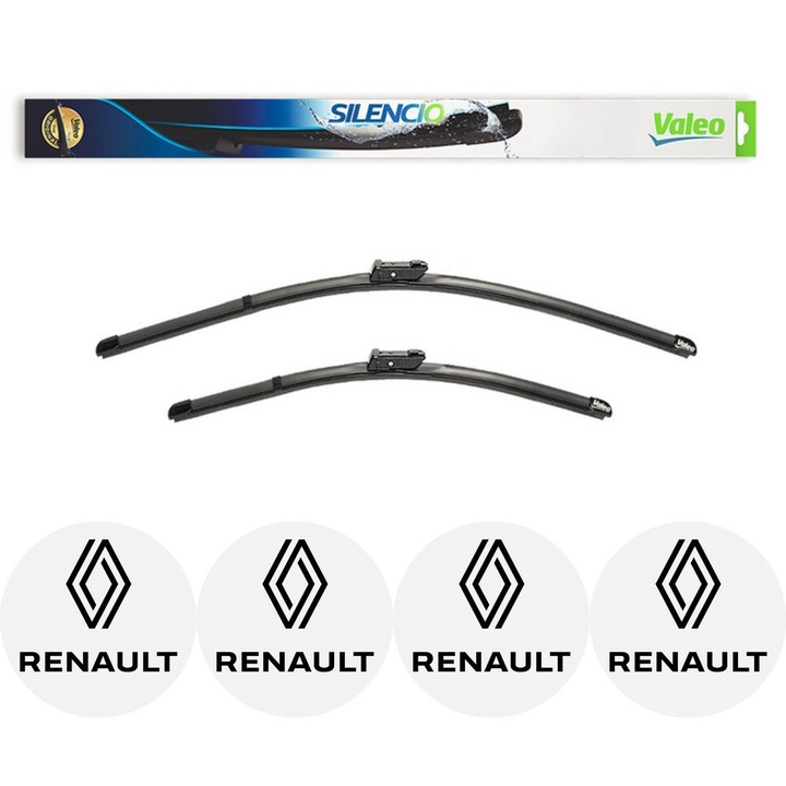 Set 2 stergatoare Valeo Renault Megane Iv Saloon din 2016 si 4 stickere auto Renault