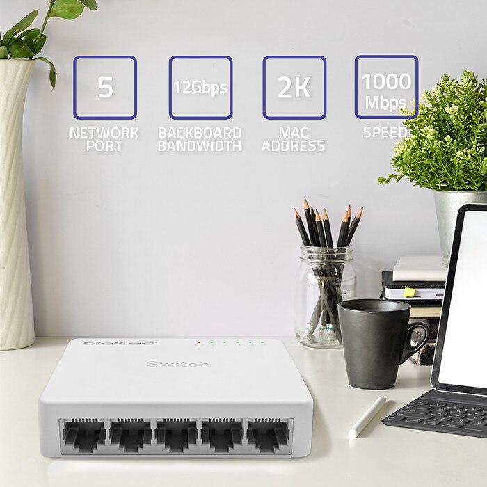 Switch Retea 5x RJ45, Qoltec, LAN Rapid 1000Mbps Ideal Pentru Camere IP ...