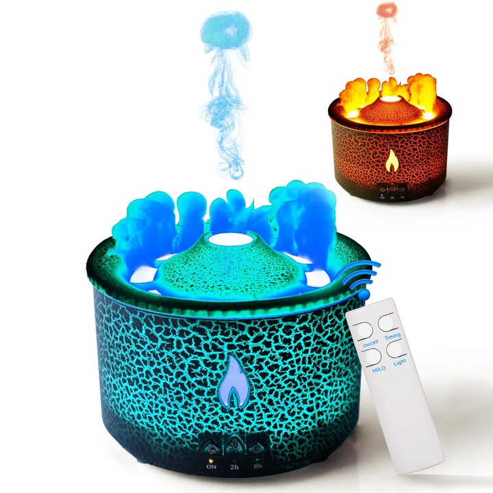 Difuzor de ulei esential, aromaterapie, umidificator de aer, capacitate 300ml, 2 culori, 2 moduri de pulerizare, functie difuzor, auto-oprire, temporizator cu telecomanda pentru camera, birou, dormitor