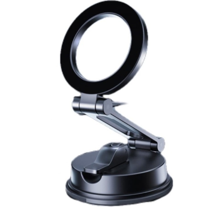 Suport telefon auto magnetic, rotatie 360 grade, prindere bord/parbriz, ajustabil, inaltime reglabila, negru, universal, rotatie completa, fixare sigura