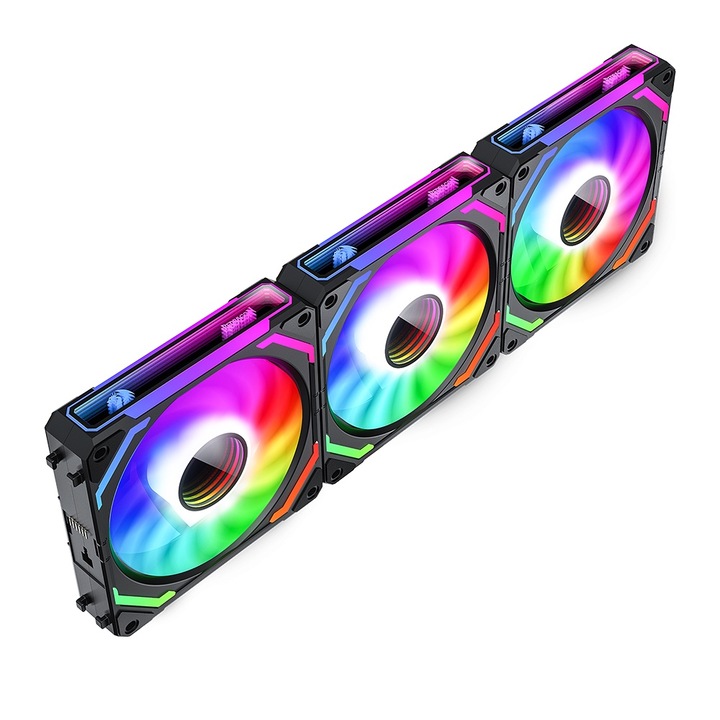 Redragon F012 120mm ventilátor készlet, 3 darab, aRGB világítás, egymásba illeszthető rögzítési rendszer, fekete