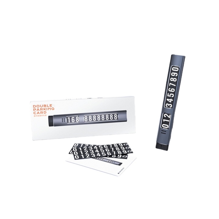 Suport auto pentru numarul de telefon, metal, argintiu mat, design fluorescent, numar dublu